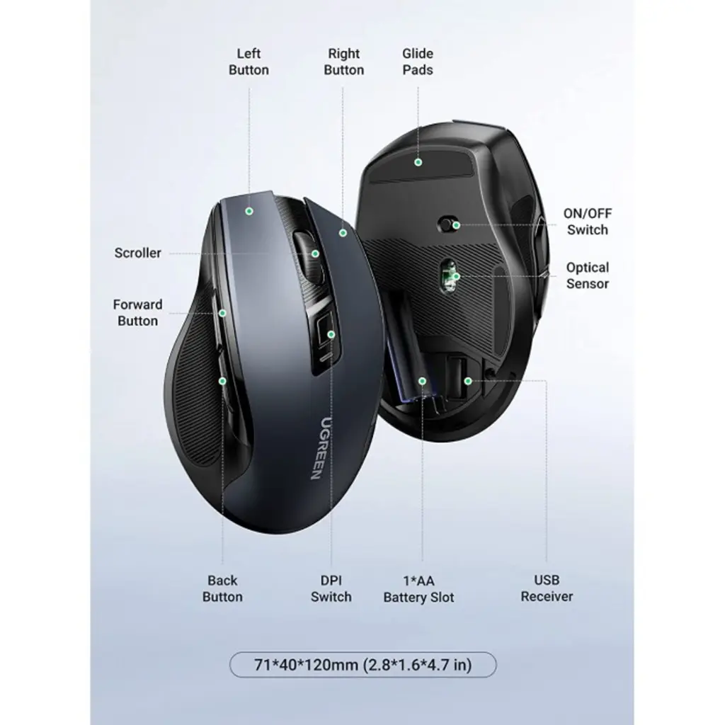 UGREEN MU006 - Silent Wireless Mouse – 4000 DPI, 6 Buttons, Ergonomic Design 2.webp
