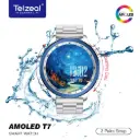 Telzeal Smart Watch Amoled T7 50M Depth Waterproof, Silver Set Display