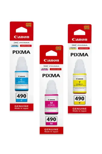 Canon PIXMA 490 Colour Ink Bottles – Cyan / Magenta / Yellow – 70ml